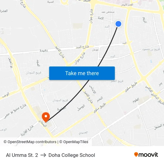 Al Umma St. 2 to Doha College School map