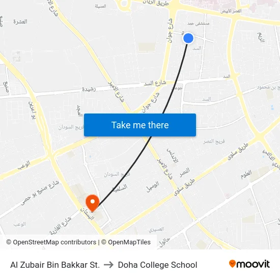 Al Zubair Bin Bakkar St. to Doha College School map