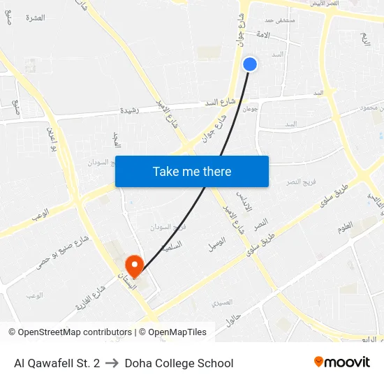 Al Qawafell St. 2 to Doha College School map