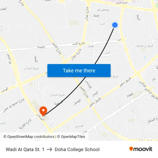 Wadi Al Qata St. 1 to Doha College School map