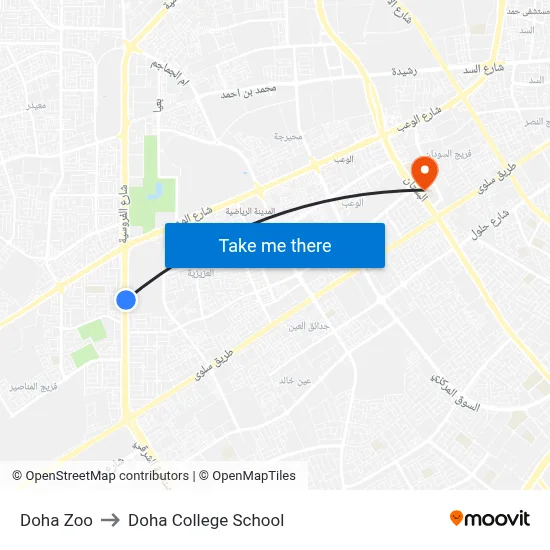 Doha Zoo to Doha College School map