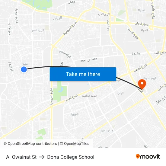 Al Owainat Street to Doha College School map