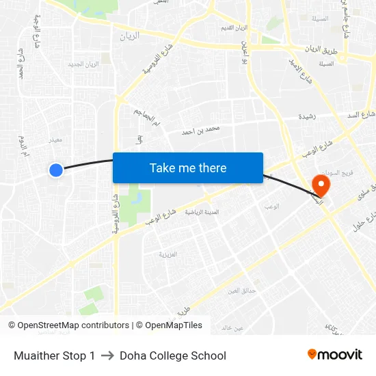 Muaither Stop 1 to Doha College School map