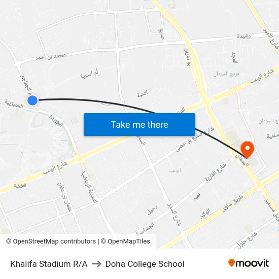 Khalifa Stadium R/A to Doha College School map
