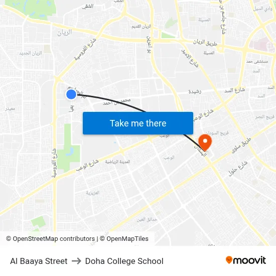 Al Baaya Street to Doha College School map