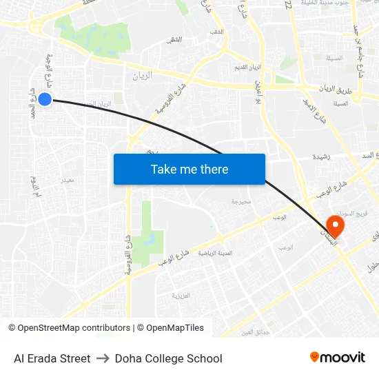 Al Erada Street to Doha College School map