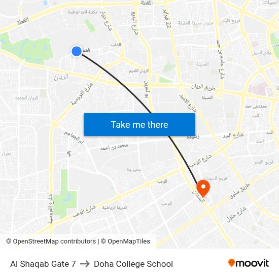 Al Shaqab Gate 7 to Doha College School map