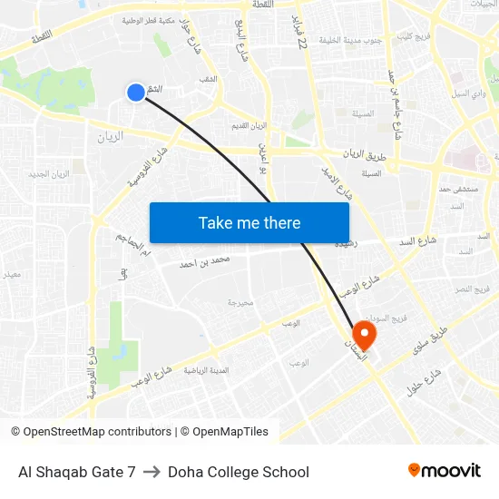 Al Shaqab Gate 7 to Doha College School map