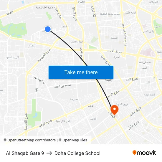 Al Shaqab Gate 9 to Doha College School map