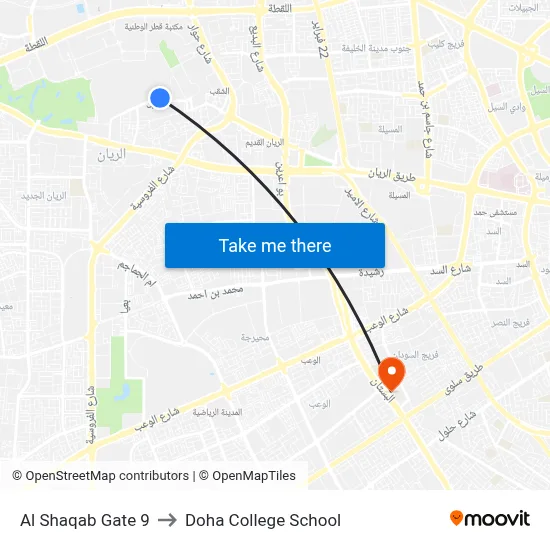 Al Shaqab Gate 9 to Doha College School map