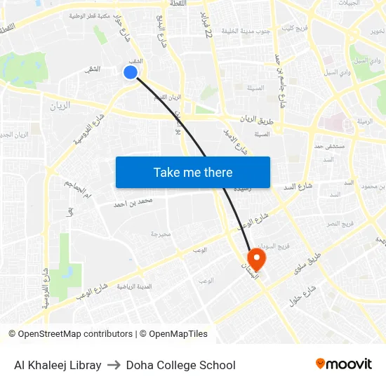 Al Khaleej Library to Doha College School map