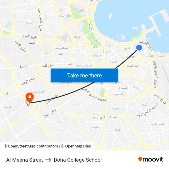 Al Meena Street to Doha College School map