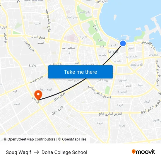 Souq Waqif to Doha College School map