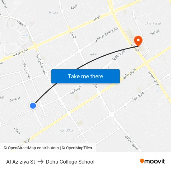 Al Aziziya Street to Doha College School map
