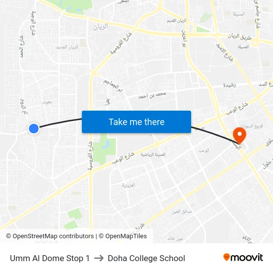 Umm Al Dome Stop 1 to Doha College School map
