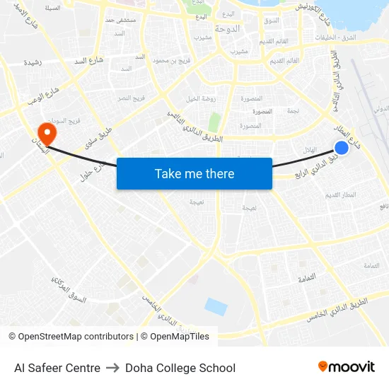 Al Safeer Centre to Doha College School map