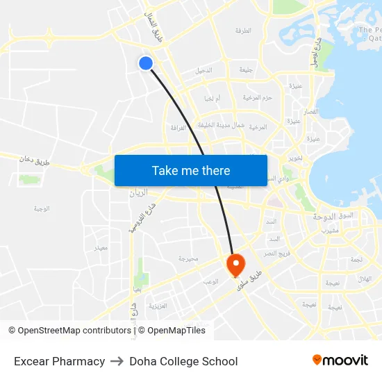 Excear Pharmacy to Doha College School map