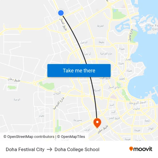 Doha Festival City to Doha College School map