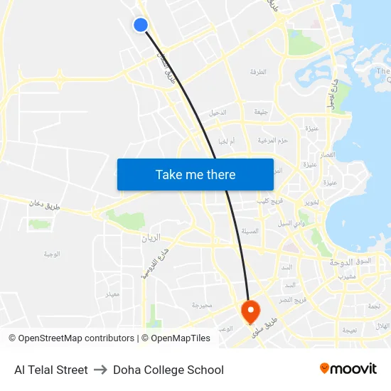 Al Telal Street to Doha College School map