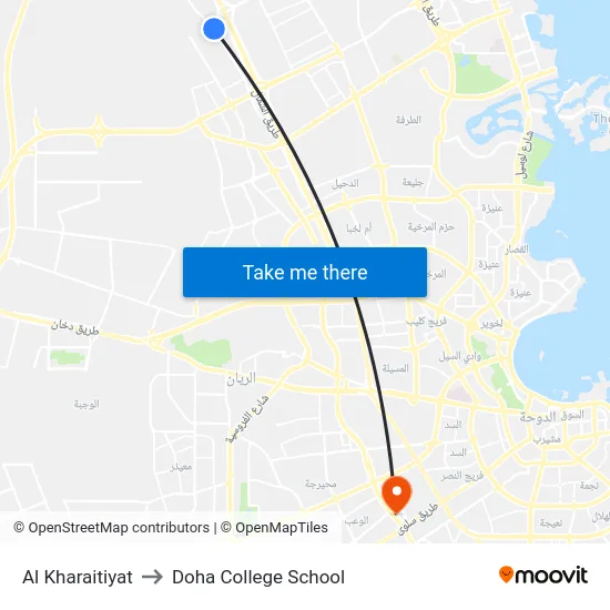 Al Kharaitiyat to Doha College School map