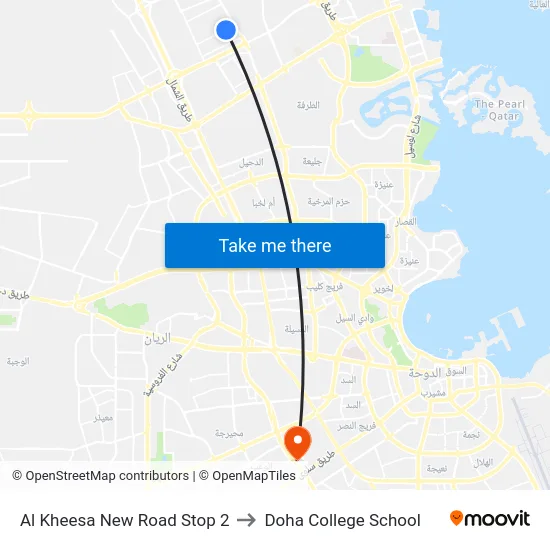 Al Kheesa New Road Stop 2 to Doha College School map