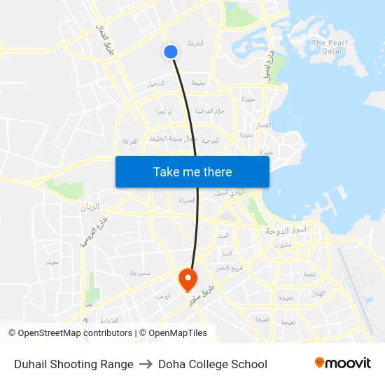 Duhail Shooting Range to Doha College School map