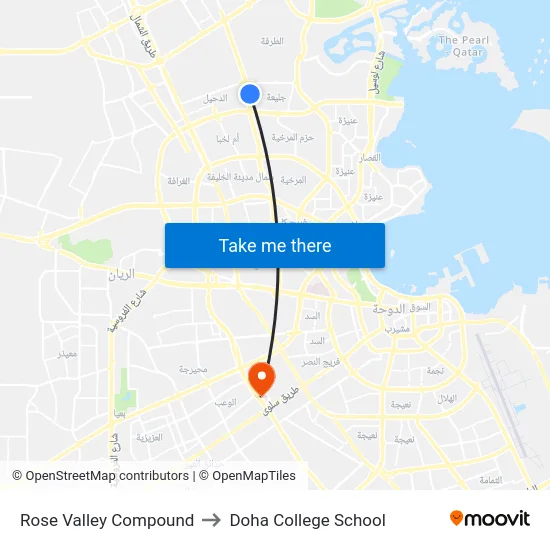 Rose Valley Compound to Doha College School map