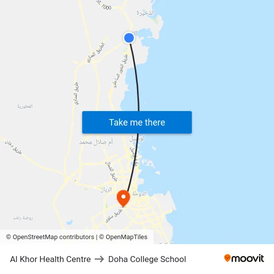 Al Khor Health Centre to Doha College School map