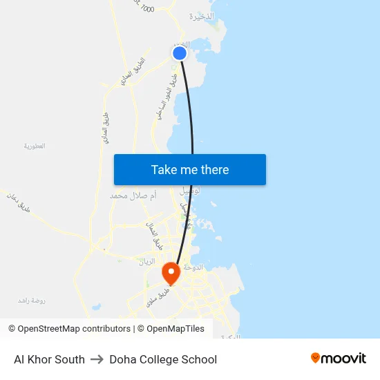 Al Khor South to Doha College School map