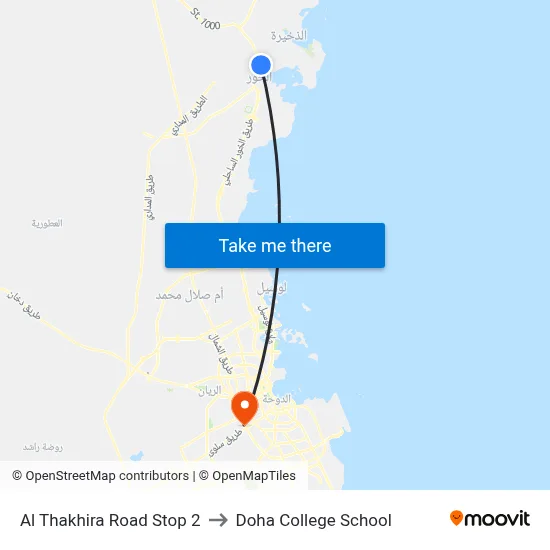 Al Thakhira Road Stop 2 to Doha College School map
