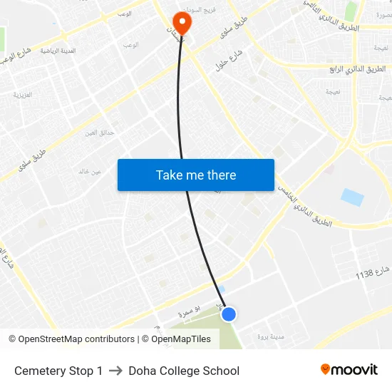 Cemetery Stop 1 to Doha College School map