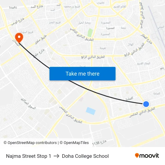 Najma Street Stop 1 to Doha College School map