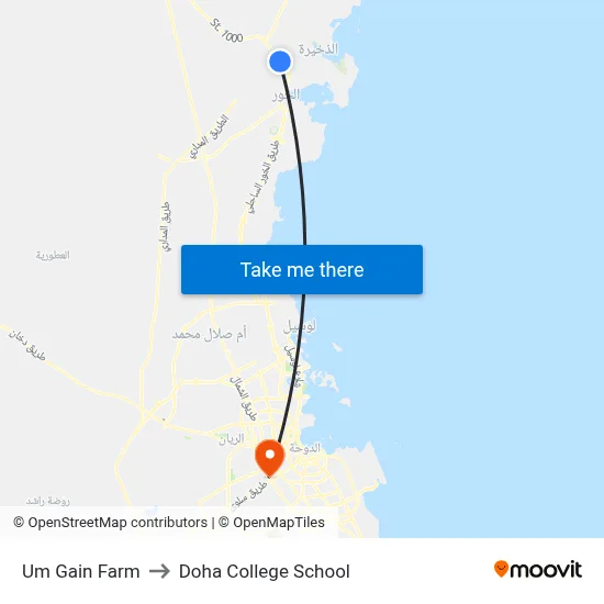 Um Gain Farm to Doha College School map