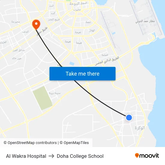 Al Wakra Hospital to Doha College School map