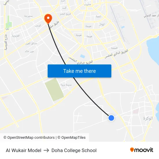 Al Wukair Model to Doha College School map