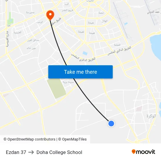 Ezdan 37 to Doha College School map