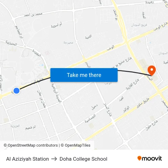 Al Aziziyah Station to Doha College School map