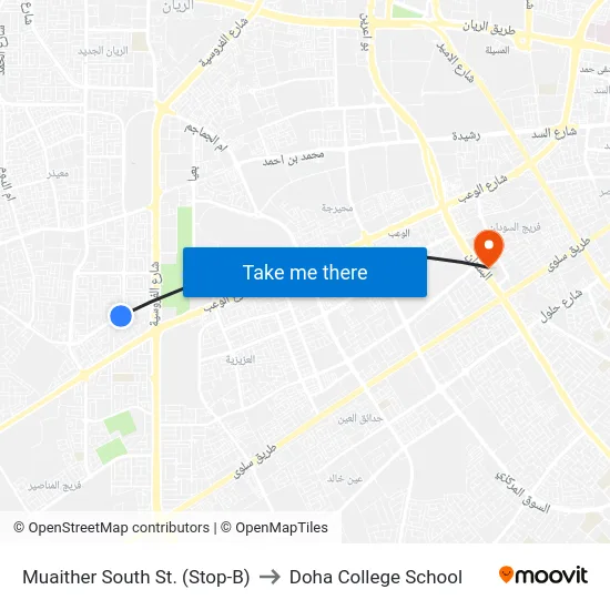 Muaither South St. (Stop-B) to Doha College School map