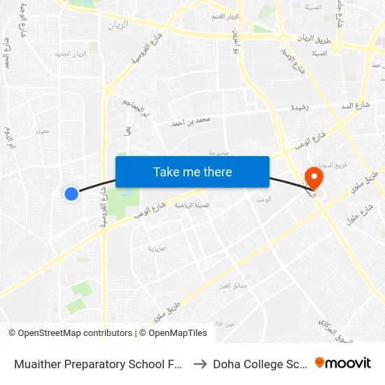 Muaither Preparatory School For Girls to Doha College School map
