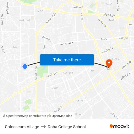 Colosseum Village to Doha College School map