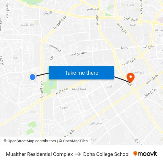 Muaither Residential Complex to Doha College School map
