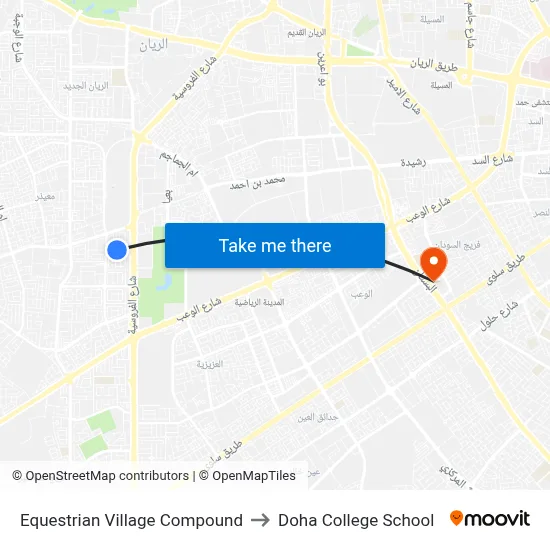 Equestrian Village Compound to Doha College School map