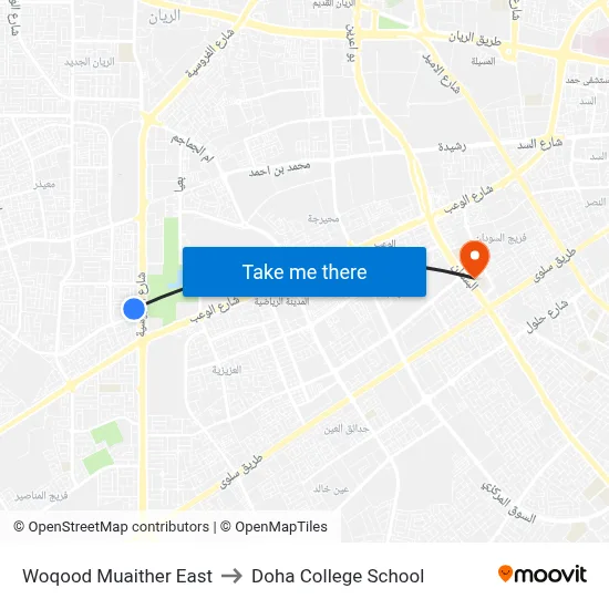 Woqood Muaither East to Doha College School map