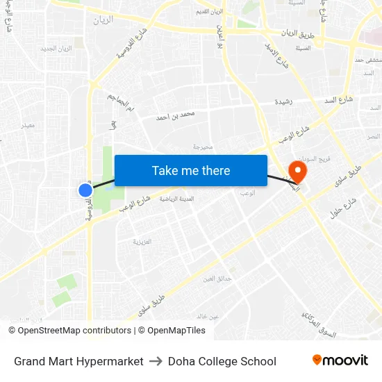 Grand Mart Hypermarket to Doha College School map