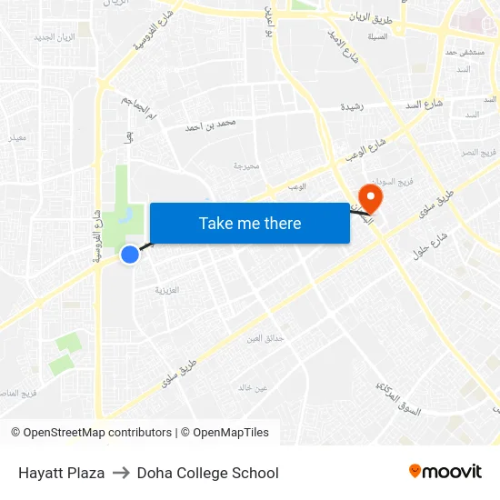 Hayatt Plaza to Doha College School map