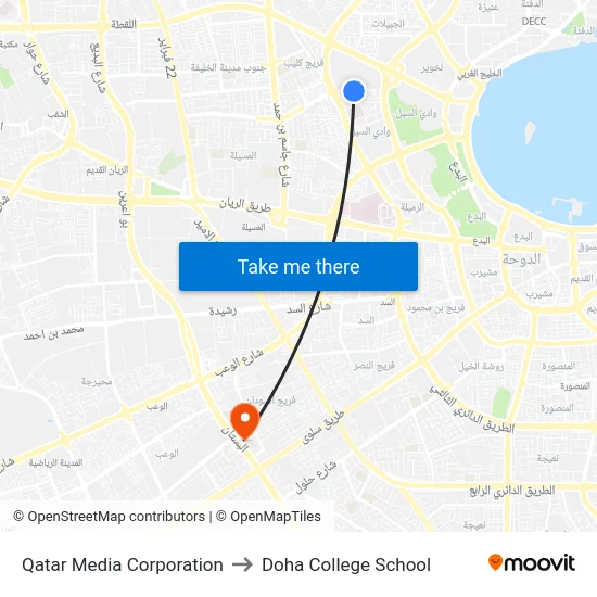 Qatar Media Corporation to Doha College School map