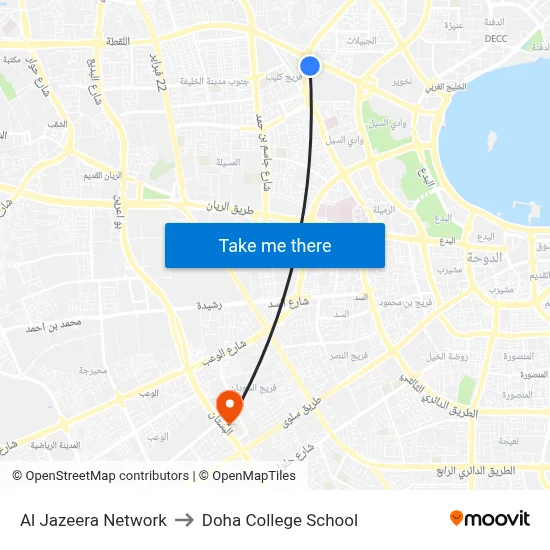 Al Jazeera Network to Doha College School map