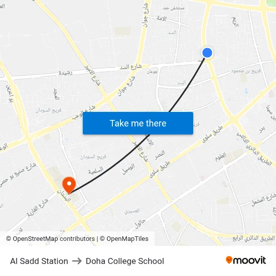 Al Sadd Station to Doha College School map