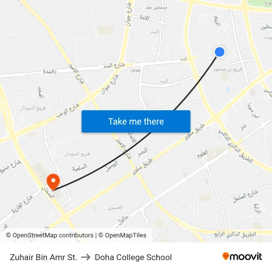 Zuhair Bin Amr Street to Doha College School map