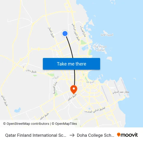 Qatar Finland International School to Doha College School map